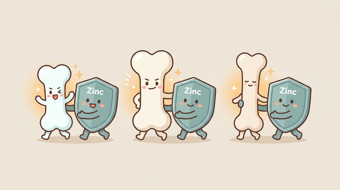 아연은 성호르몬 생산과 활성화에도 관여하는데요, 이게 뼈 건강과도 직결됩니다