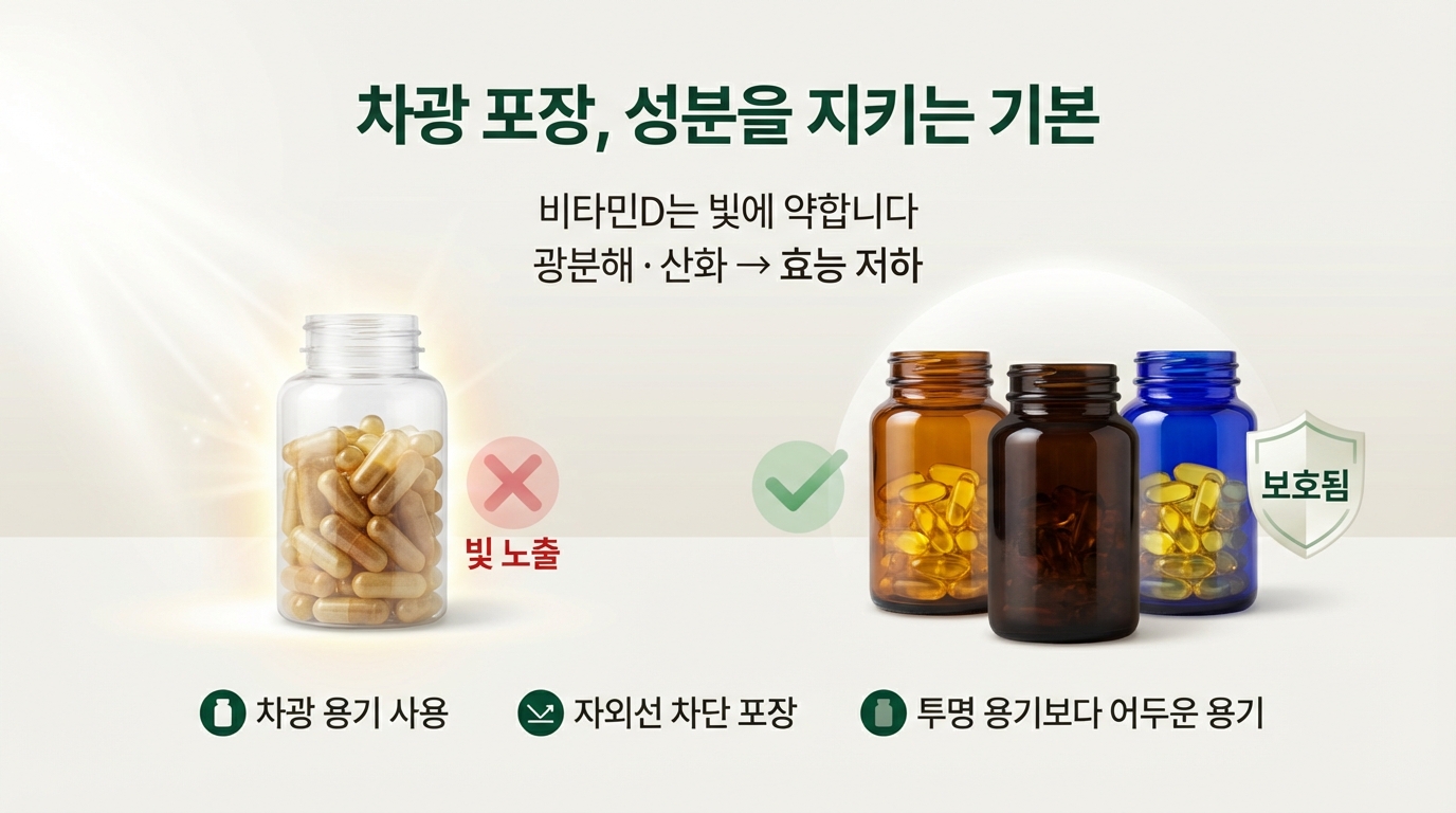칼마디 영양제, 투명한 용기보다 어두운 색 용기가 더 좋다.