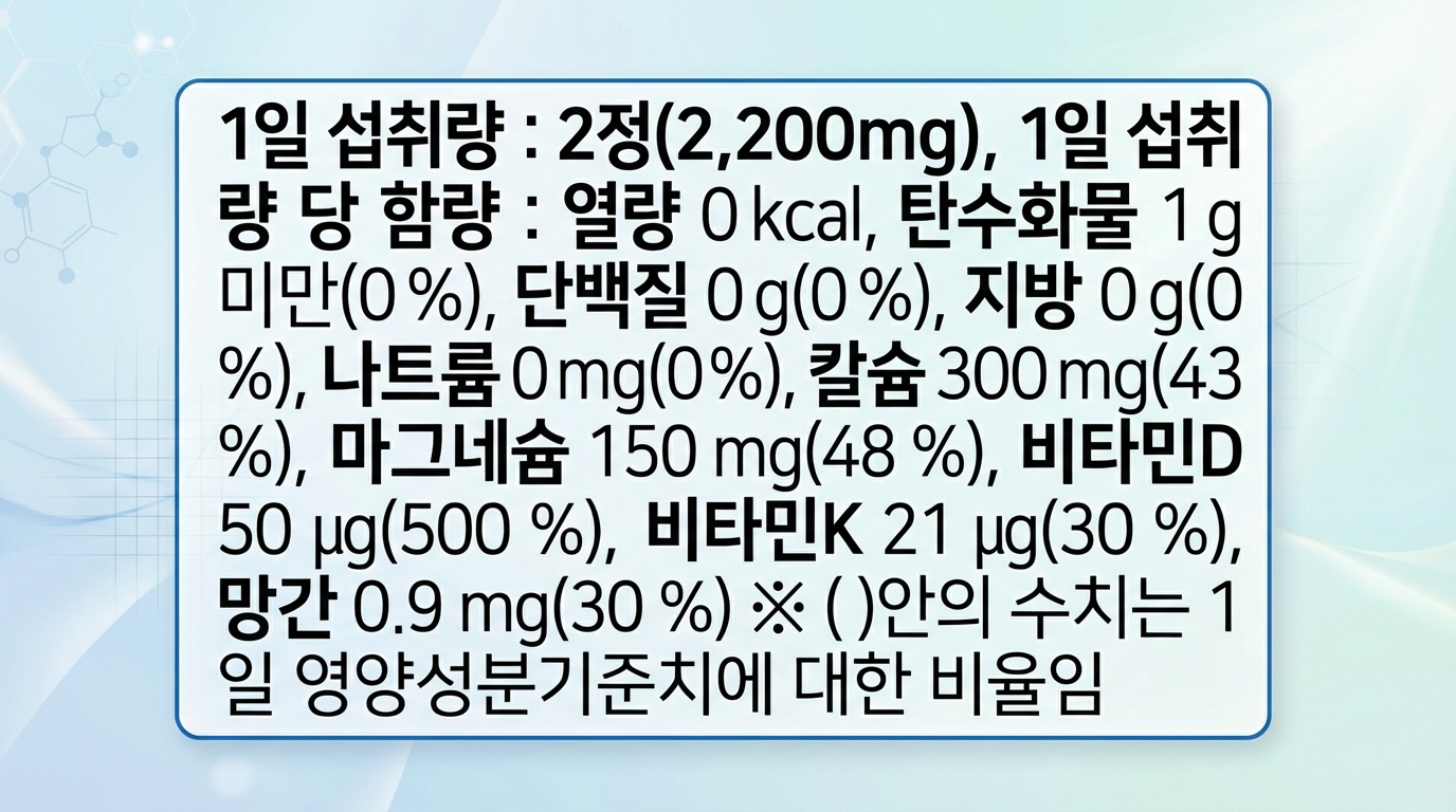 칼마디 주성분? 제품 뒷면의 영양성분표 확인!