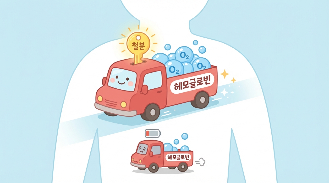 철분은 혈액 속 헤모글로빈의 핵심 재료예요