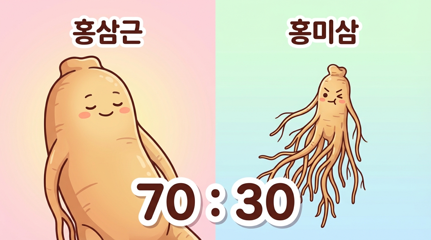홍삼도 몸통과 뿌리가 70:30 비율로 섞여 있을 때 가장 다양한 영양소를 섭취할 수 있어요