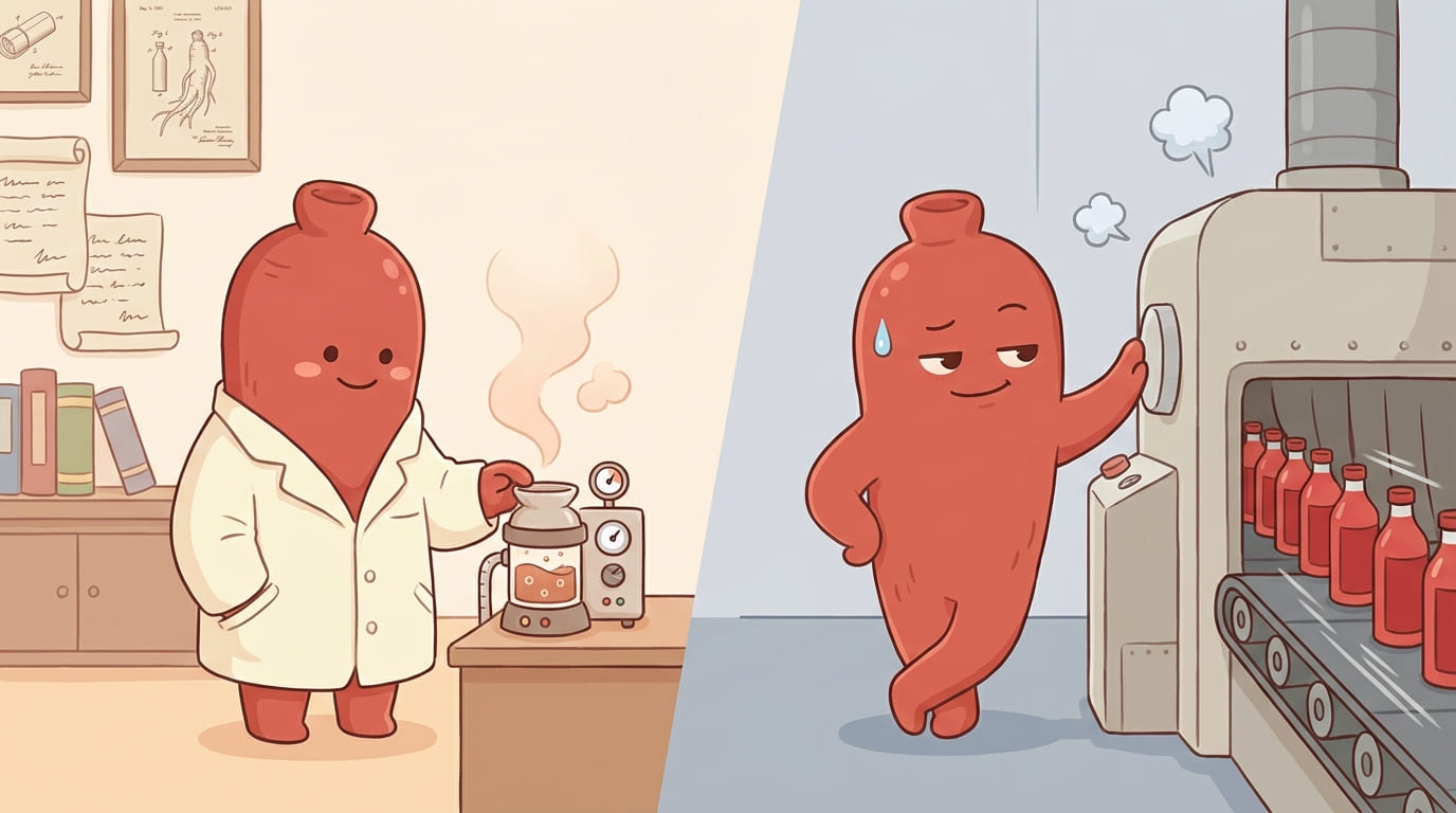 같은 홍삼으로 만들어도, 어떻게 추출하느냐에 따라 완전히 다른 제품이 돼요, 브