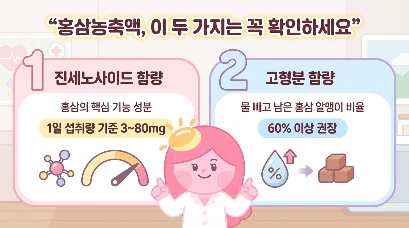 홍삼농축액을 고르신다면, 이 두 가지를 꼭 보세요, 진세노사이드 함량과, 고형분 함량